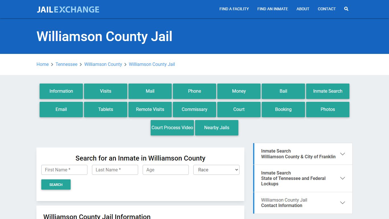 Williamson County Jail Roster Lookup, TN, Inmate Search